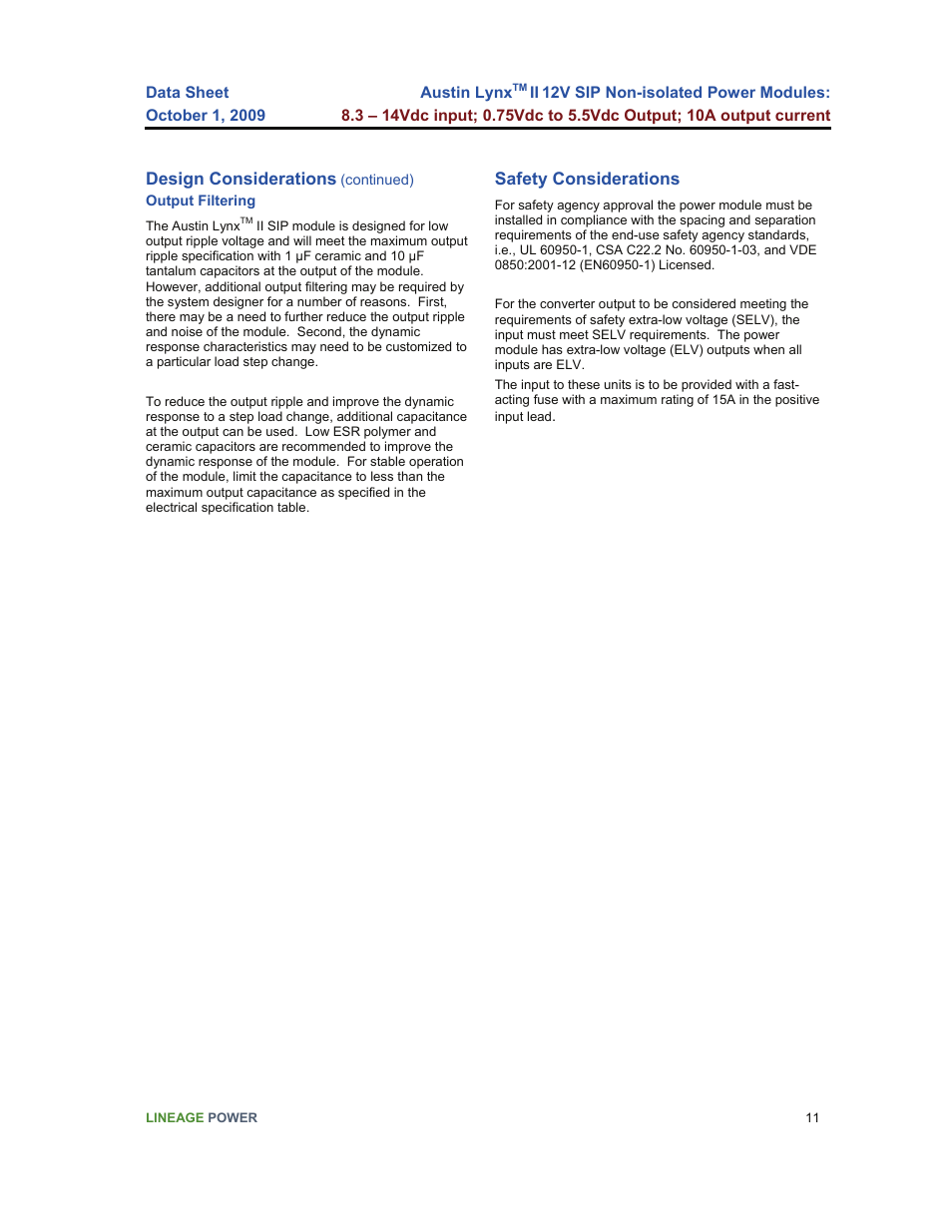 GE Industrial Solutions Austin Lynx II 12V SIP User Manual | Page 11 / 19