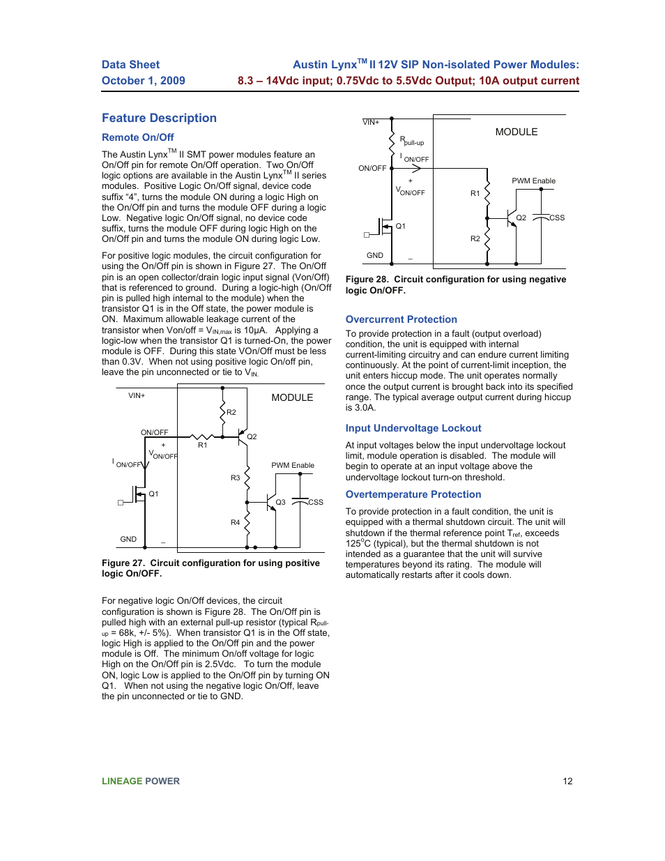 Feature description, Austin lynx | GE Industrial Solutions Austin Lynx II 12V SIP User Manual | Page 12 / 19