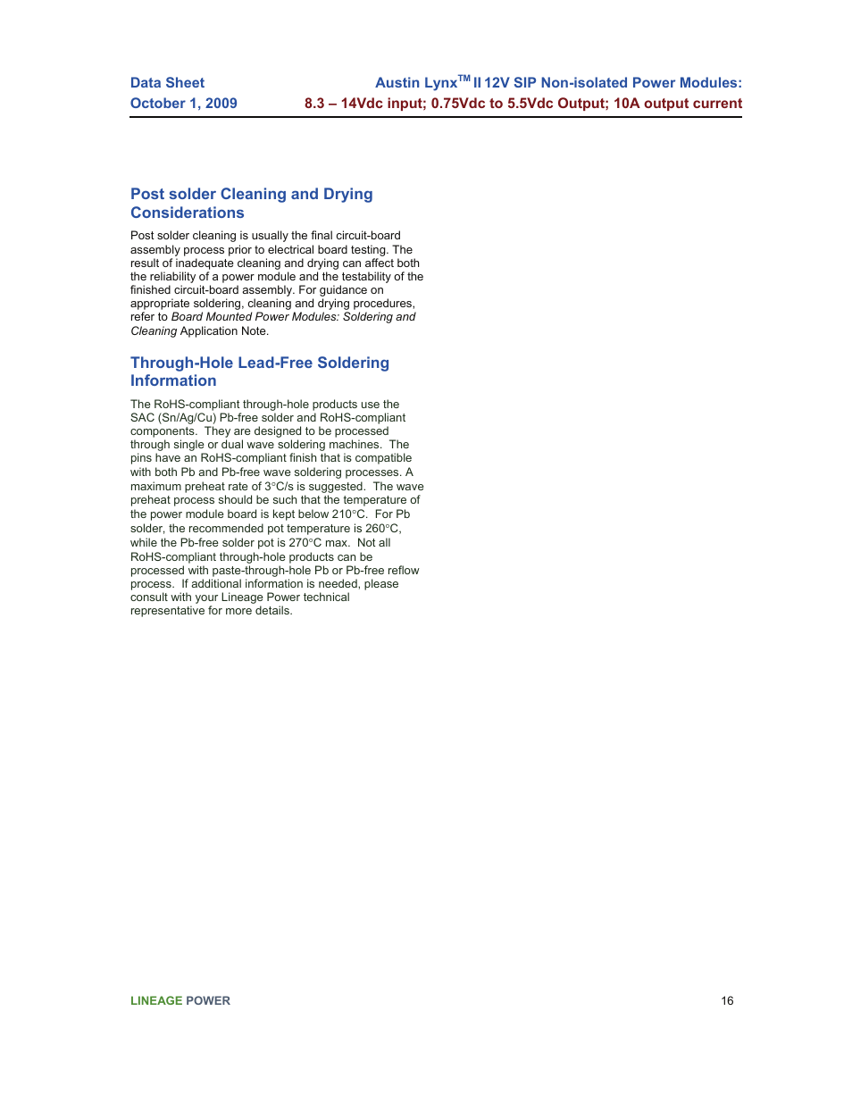 GE Industrial Solutions Austin Lynx II 12V SIP User Manual | Page 16 / 19