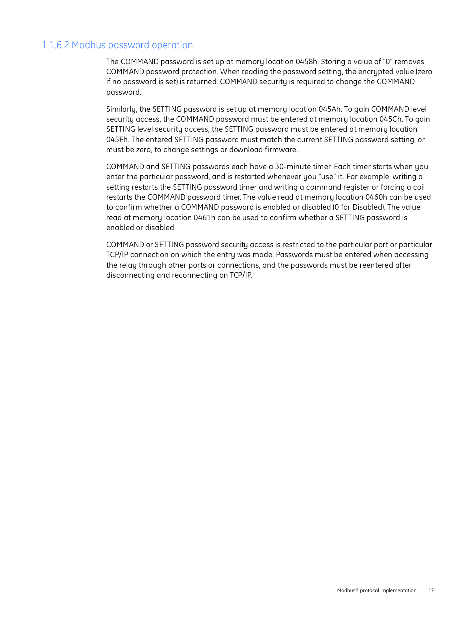 2 modbus password operation | GE Industrial Solutions Entellisys Integrator’s Guide User Manual | Page 17 / 65