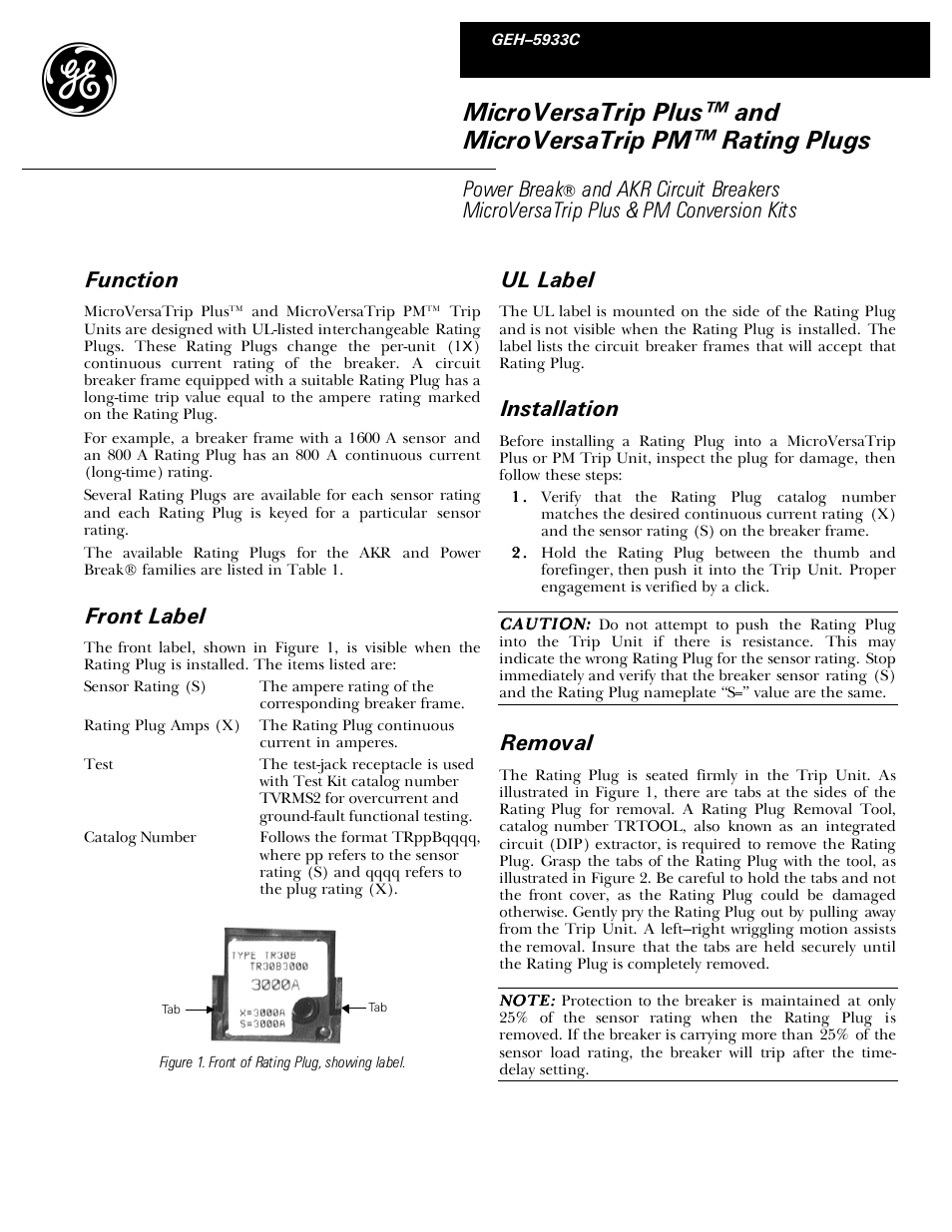 GE Industrial Solutions MicroVersaTrip PM Rating Plugs User Manual | 2 pages