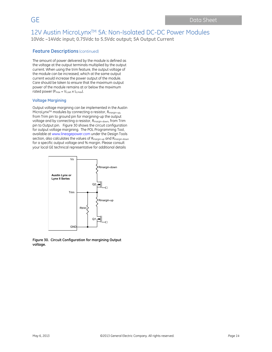 12v austin microlynx, 5a: non-isolated dc-dc power modules, Data sheet | Feature descriptions | GE Industrial Solutions 12V Austin MicroLynx 5A User Manual | Page 14 / 21