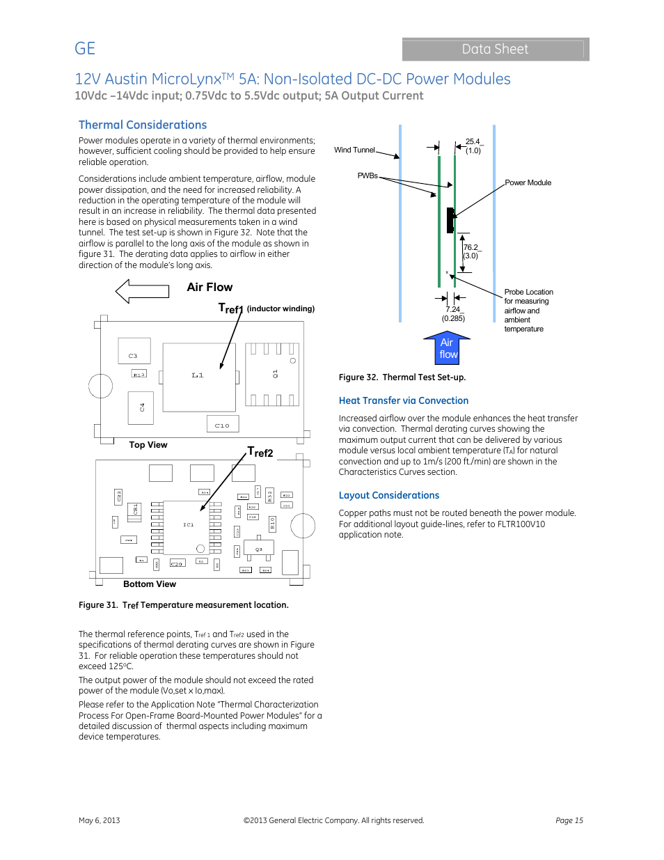 12v austin microlynx, 5a: non-isolated dc-dc power modules, Data sheet | Thermal considerations | GE Industrial Solutions 12V Austin MicroLynx 5A User Manual | Page 15 / 21