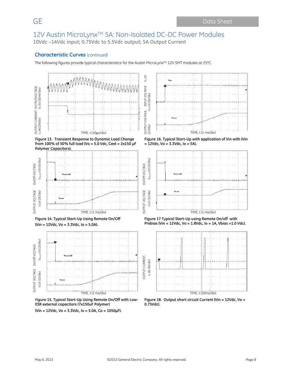 12v austin microlynx, 5a: non-isolated dc-dc power modules, Data sheet | Characteristic curves, Continued) | GE Industrial Solutions 12V Austin MicroLynx 5A User Manual | Page 8 / 21