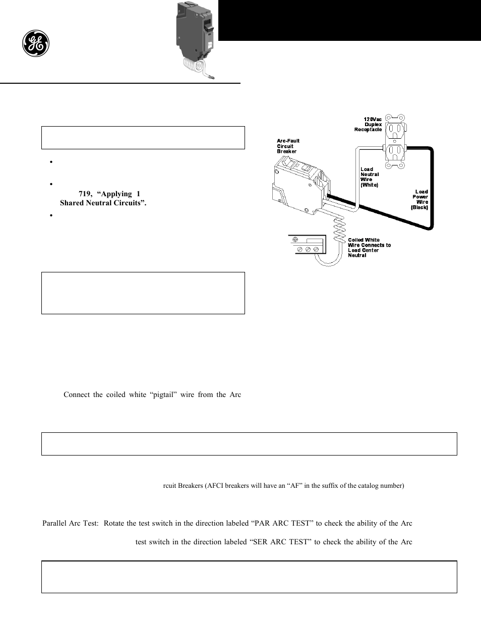 GE Industrial Solutions Combination Arc-Fault Circuit Breaker User Manual | 2 pages