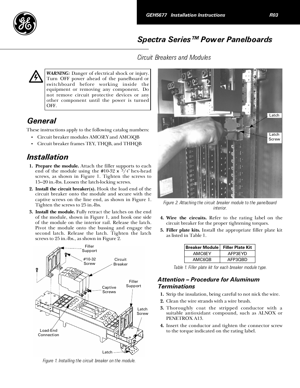 GE Industrial Solutions Spectra Series Power Panelboards AMC6EY and AMC6QB User Manual | 2 pages