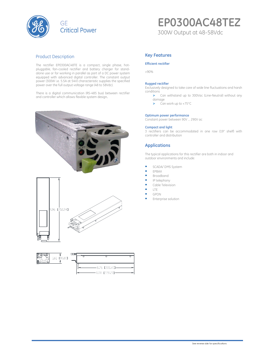 GE Industrial Solutions EP0300AC48TEZ User Manual | 2 pages
