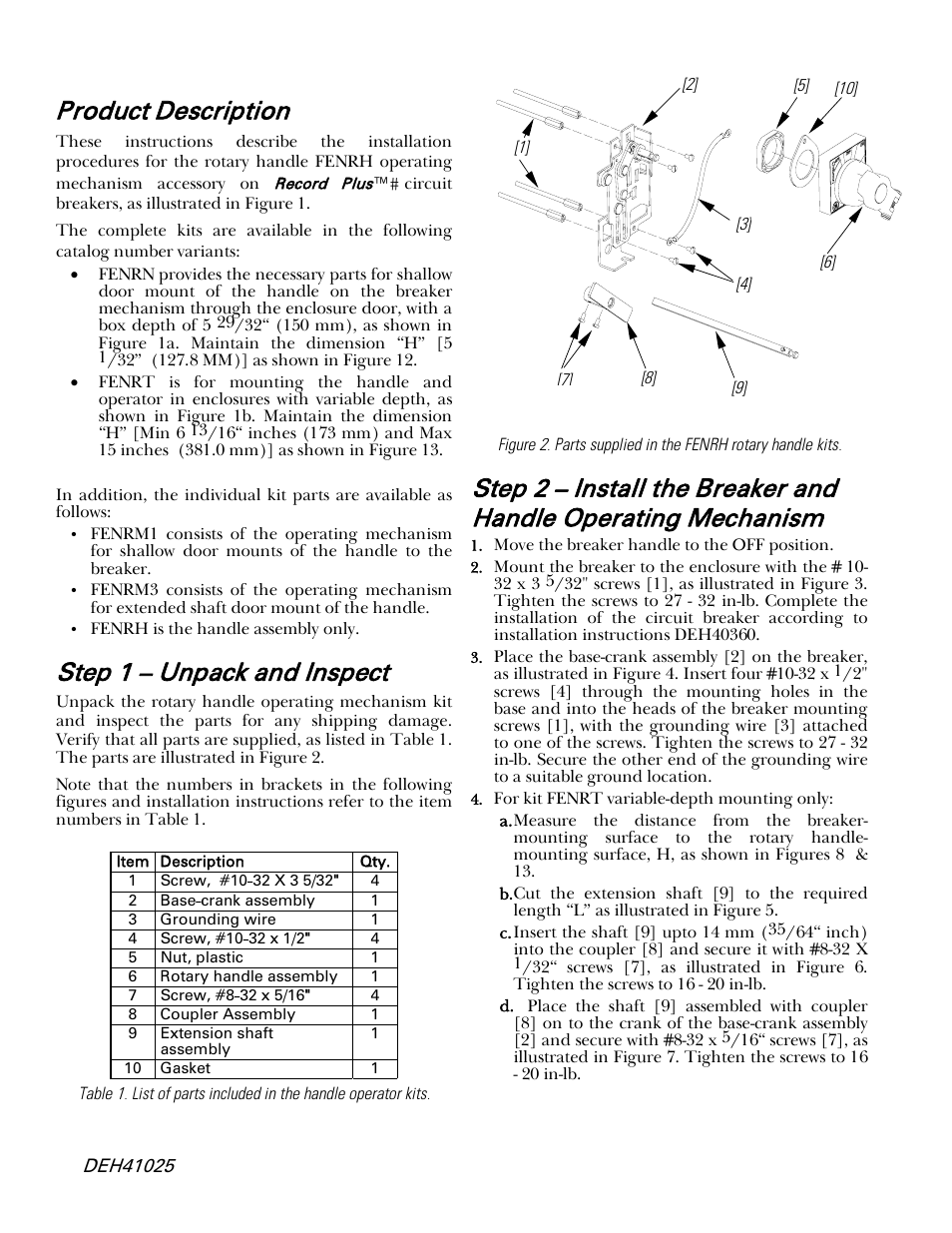 Product description, Step 1 – unpack and inspect | GE Industrial Solutions Record Plus TDM, NEMA 1, 3R, 12: FE250 User Manual | Page 2 / 6