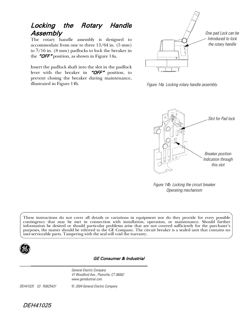 Locking the rotary handle assembly | GE Industrial Solutions Record Plus TDM, NEMA 1, 3R, 12: FE250 User Manual | Page 6 / 6