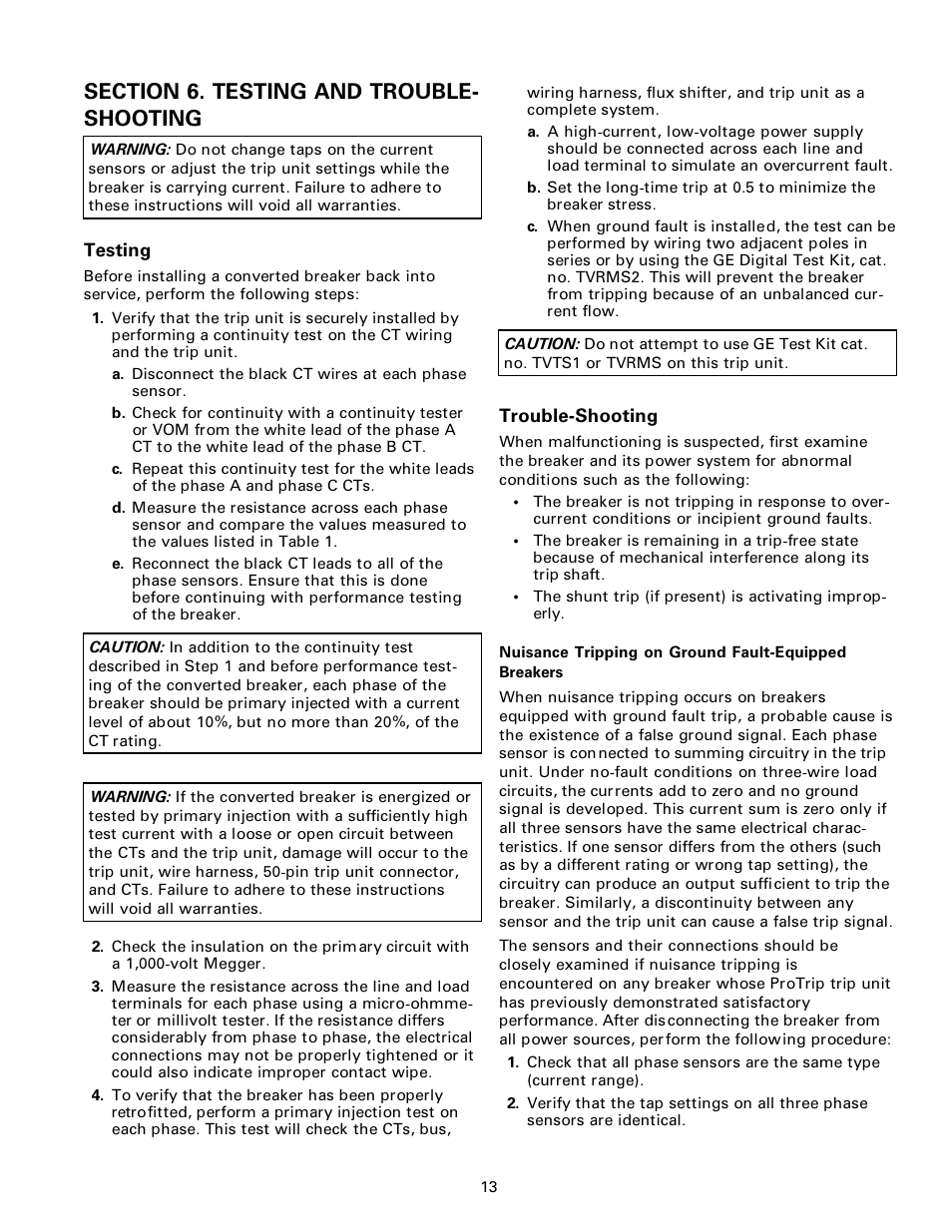 GE Industrial Solutions ProTrip Conversion Kits LA-600, LA-800, and LA-1600 User Manual | Page 13 / 16