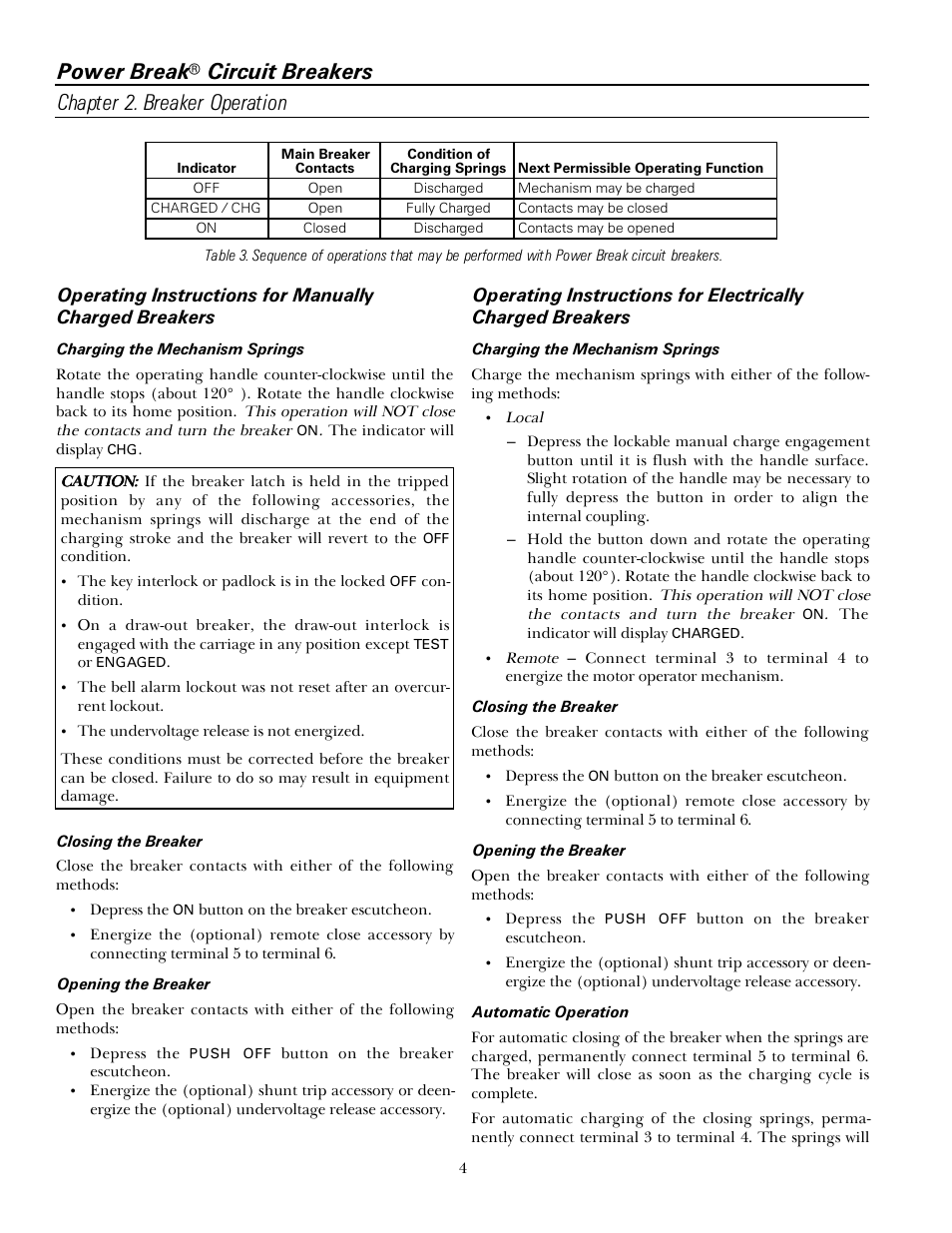 Power break, Circuit breakers chapter 2. breaker operation | GE Industrial Solutions Power Break I 800-2000 Frames 240-600 VAC User Manual | Page 10 / 28