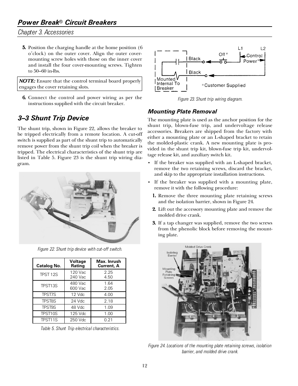 Power break, Circuit breakers chapter 3. accessories, 3–3 shunt trip device | GE Industrial Solutions Power Break I 800-2000 Frames 240-600 VAC User Manual | Page 18 / 28