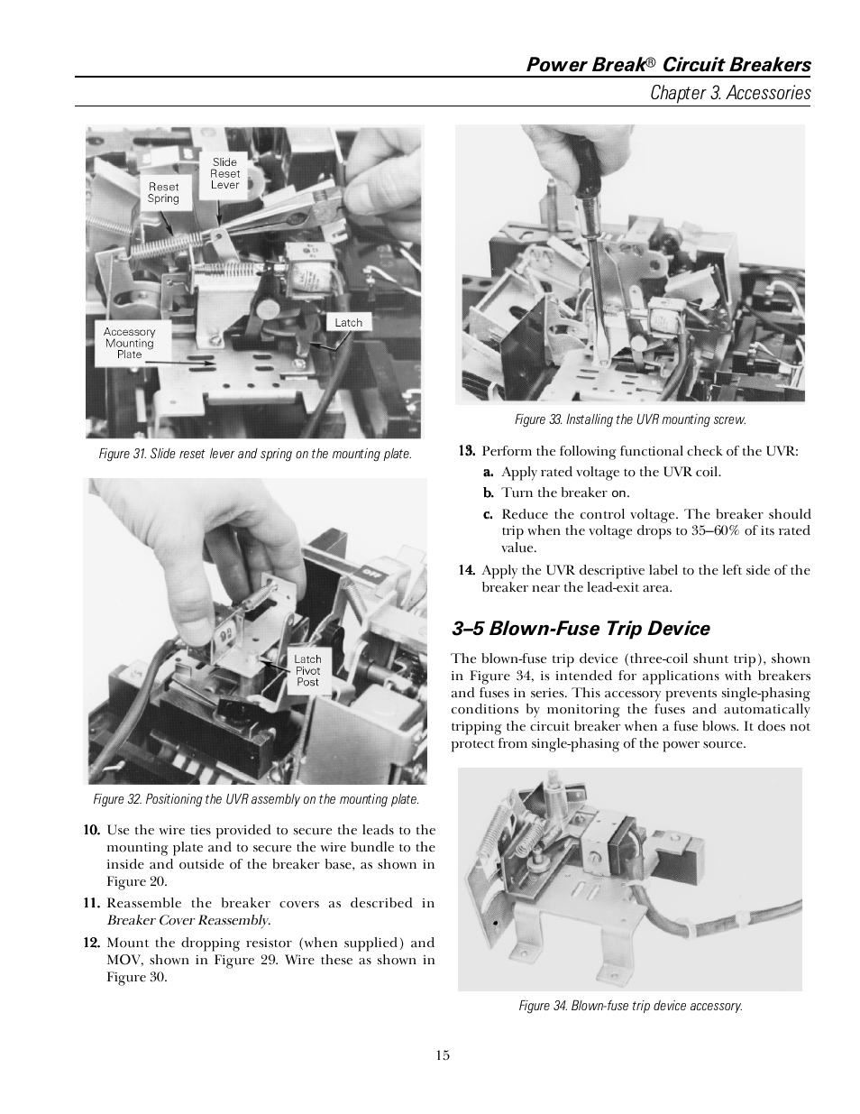 Power break, Circuit breakers chapter 3. accessories, 3–5 blown-fuse trip device | GE Industrial Solutions Power Break I 800-2000 Frames 240-600 VAC User Manual | Page 21 / 28