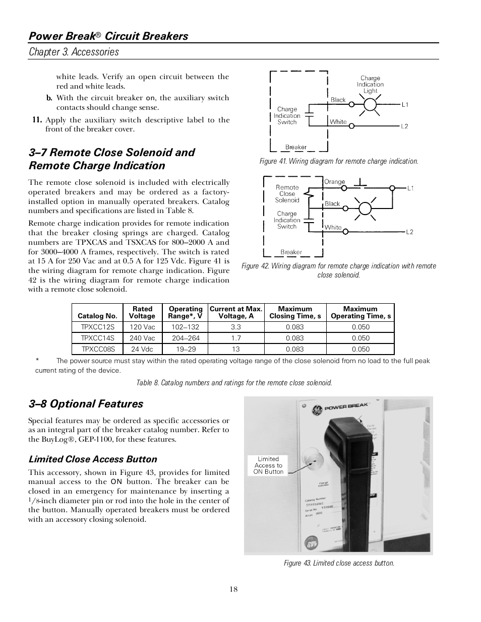 Power break, Circuit breakers chapter 3. accessories, 3–8 optional features | GE Industrial Solutions Power Break I 800-2000 Frames 240-600 VAC User Manual | Page 24 / 28