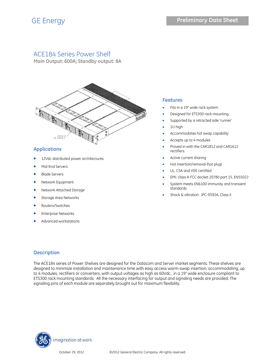 GE Industrial Solutions ACE184 Series User Manual | 6 pages