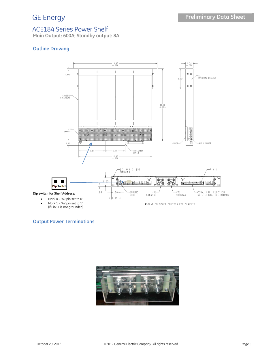Ge energy, Ace184 series power shelf, Preliminary data sheet | GE Industrial Solutions ACE184 Series User Manual | Page 5 / 6