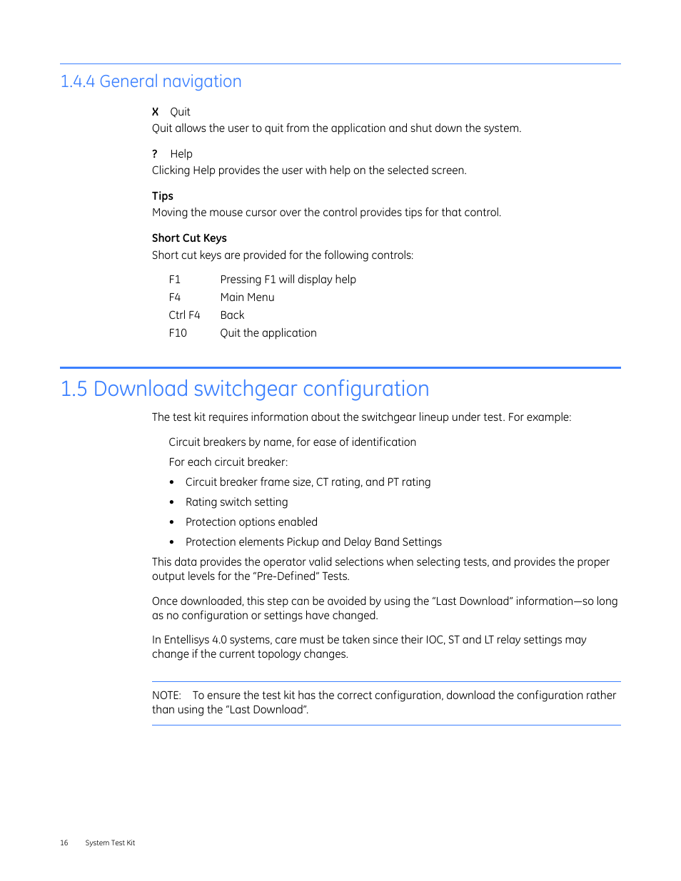 4 general navigation, 5 download switchgear configuration | GE Industrial Solutions Entellisys 4.0 System Test Kit User Manual User Manual | Page 16 / 66