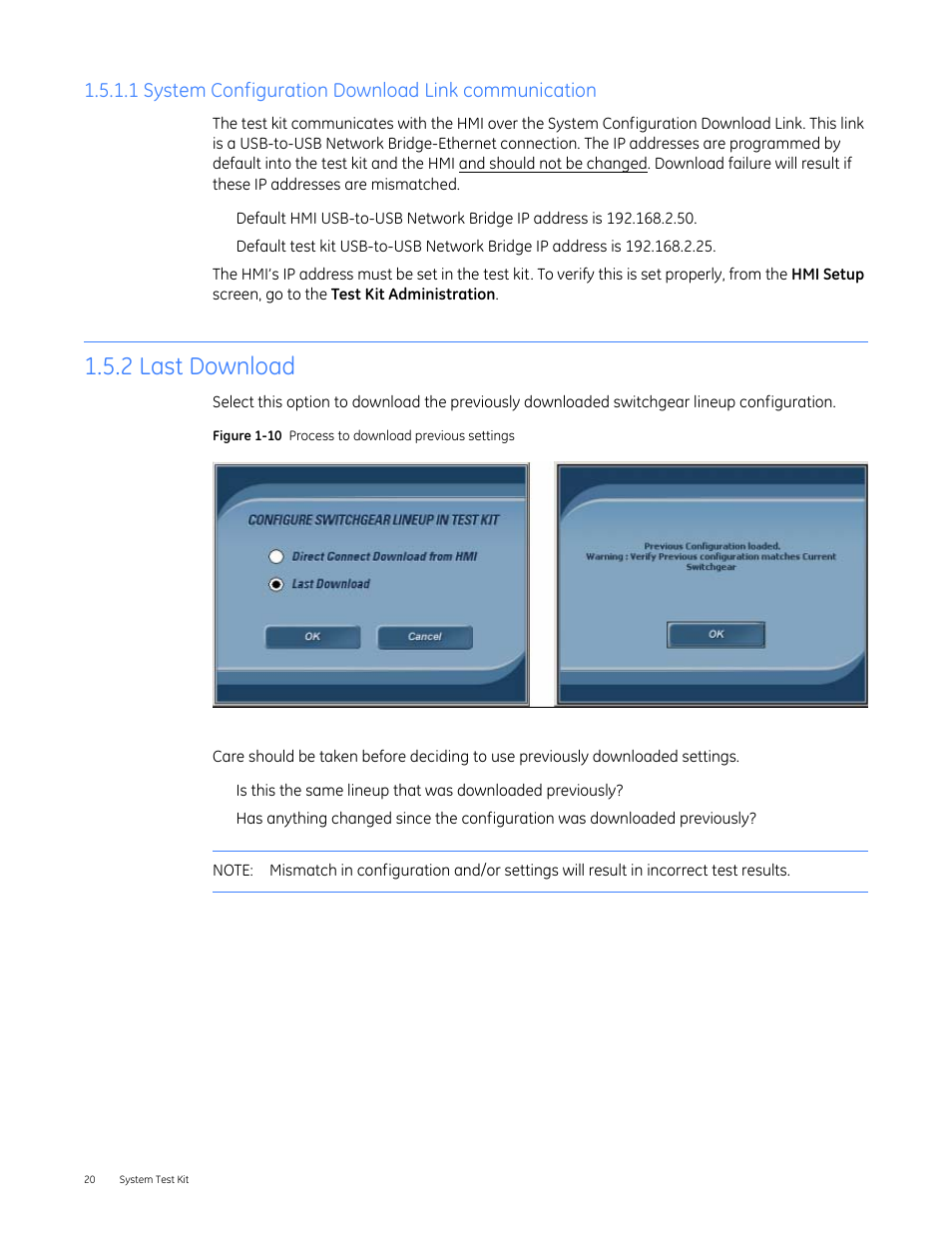 1 system configuration download link communication, 2 last download | GE Industrial Solutions Entellisys 4.0 System Test Kit User Manual User Manual | Page 20 / 66
