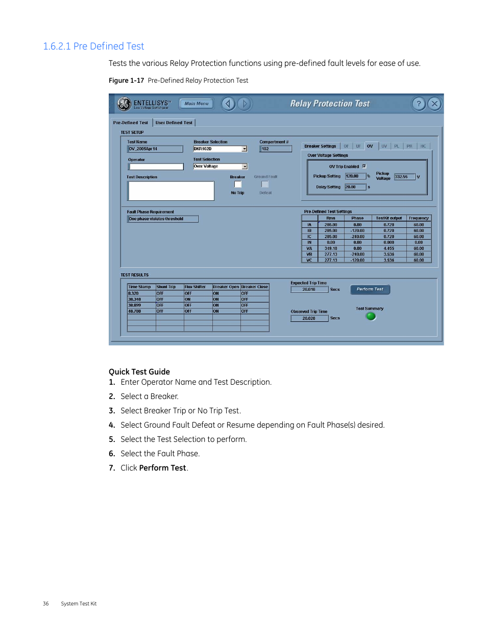 1 pre defined test | GE Industrial Solutions Entellisys 4.0 System Test Kit User Manual User Manual | Page 36 / 66