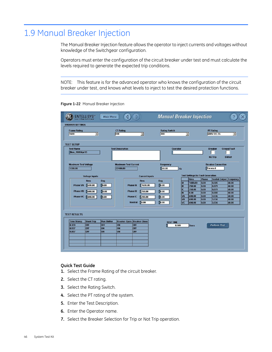 9 manual breaker injection | GE Industrial Solutions Entellisys 4.0 System Test Kit User Manual User Manual | Page 46 / 66