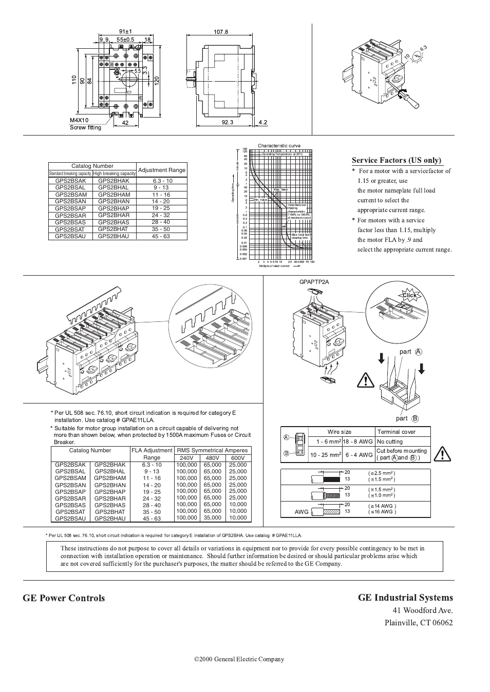 Ge industrial systems, Ge power controls, Service factors (us only) | GE Industrial Solutions GPS2BHA User Manual | Page 2 / 2