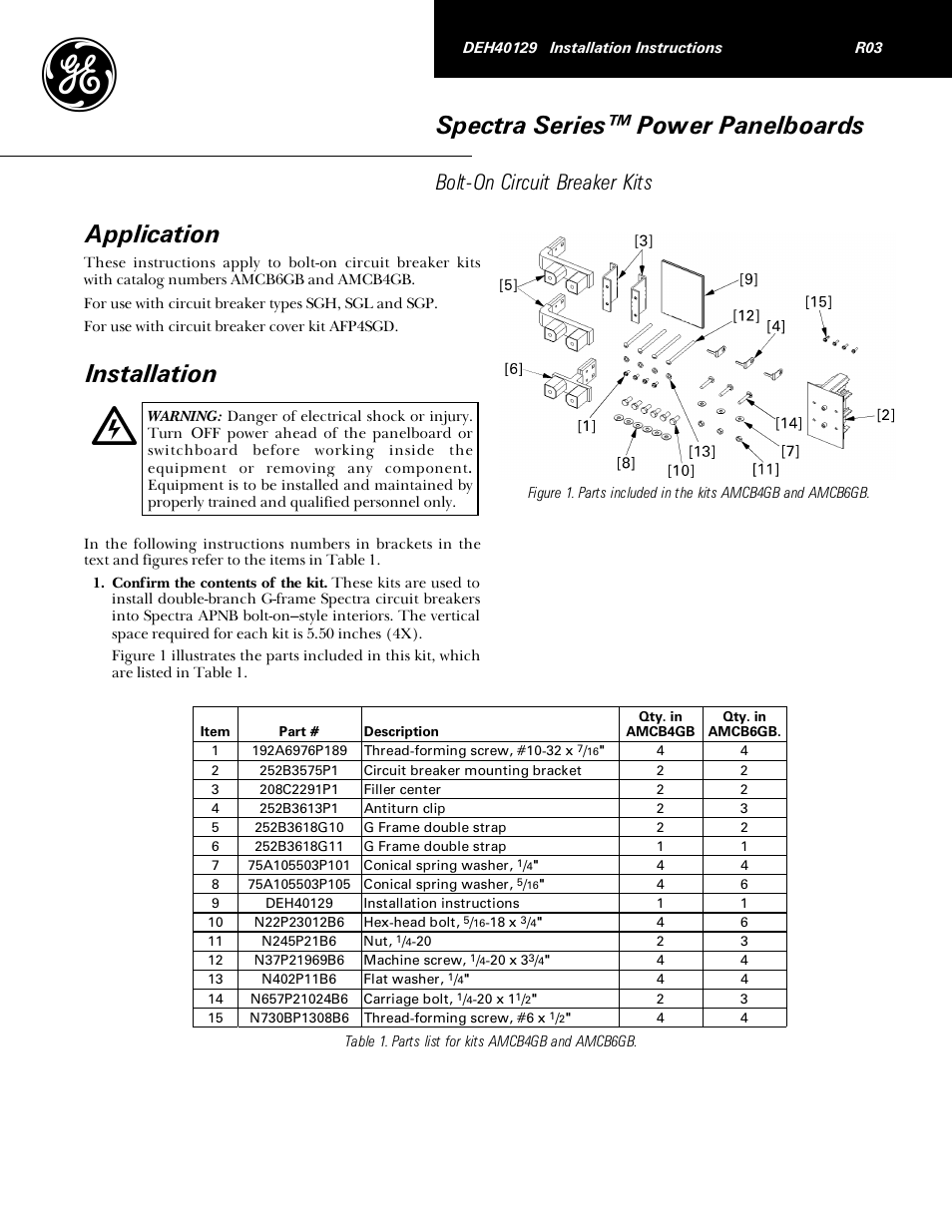 GE Industrial Solutions Spectra Series Power Panelboards AMCB4GB and AMCB6GB User Manual | 6 pages