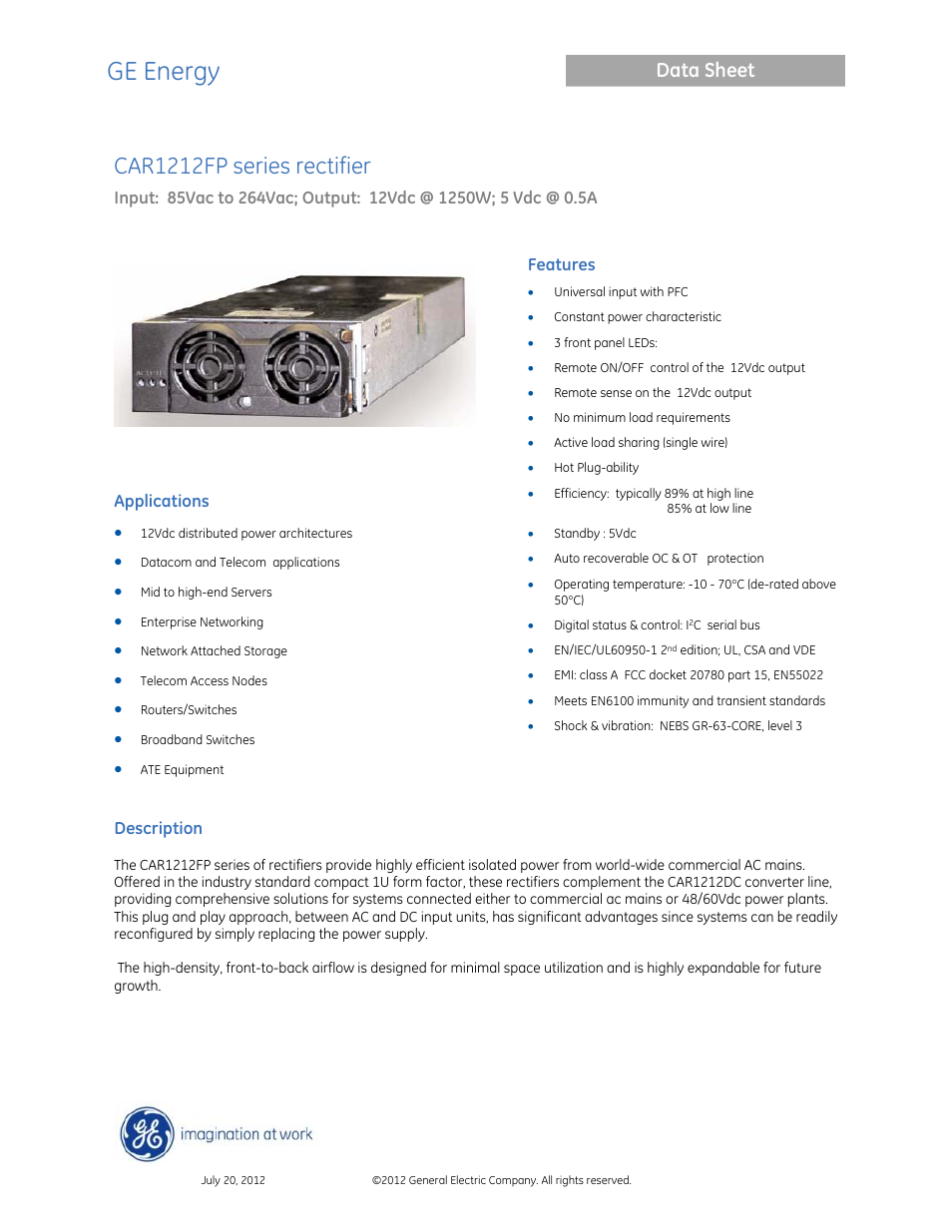 GE Industrial Solutions CAR1212FP series User Manual | 7 pages