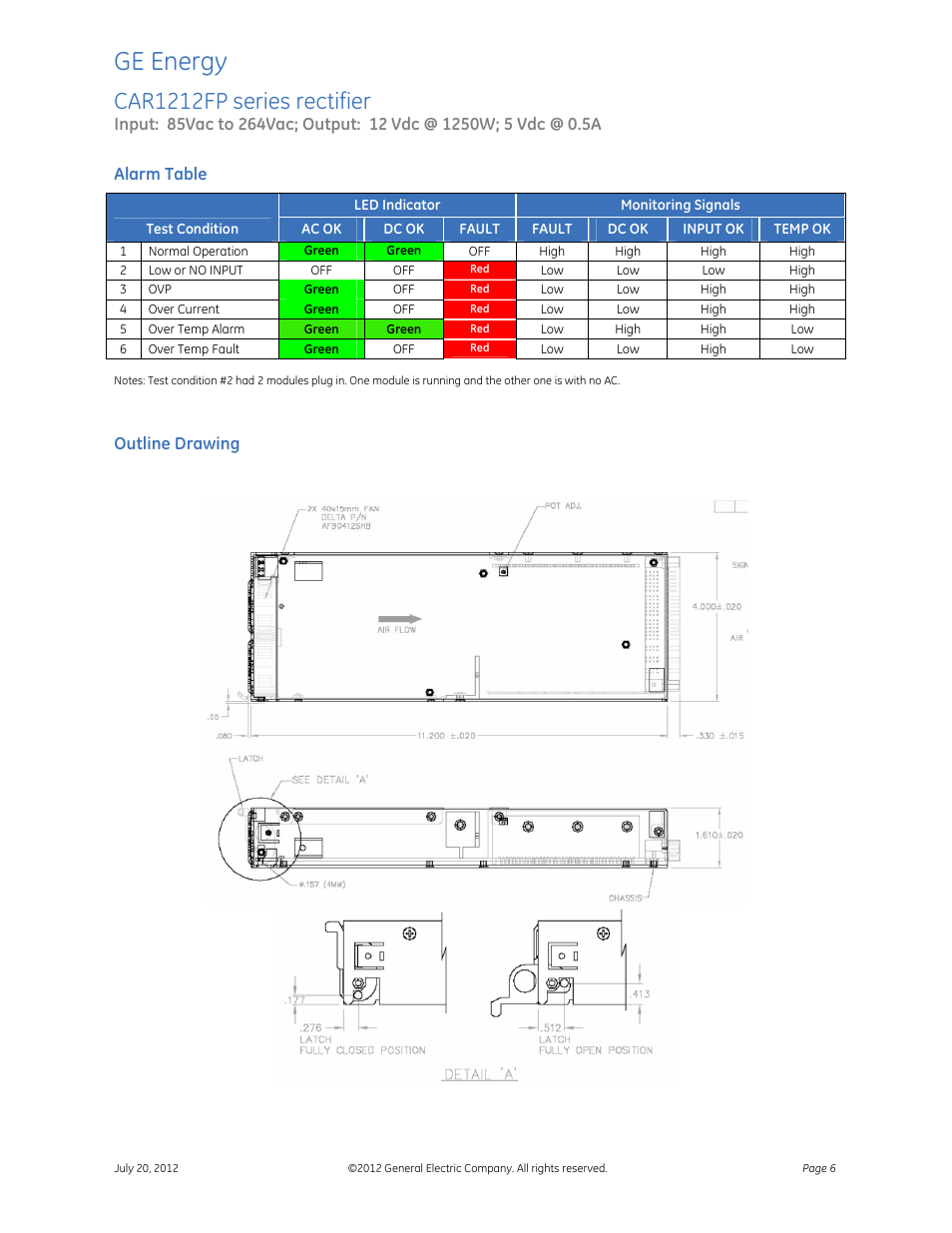 Ge energy, Car1212fp series rectifier | GE Industrial Solutions CAR1212FP series User Manual | Page 6 / 7