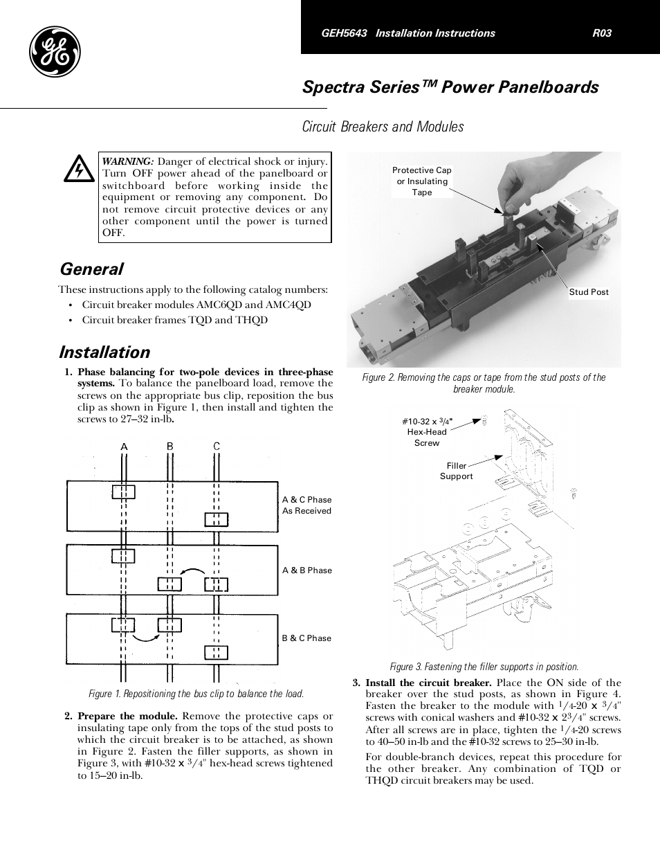 GE Industrial Solutions Spectra Series Power Panelboards AMC6QD and AMC4QD User Manual | 4 pages