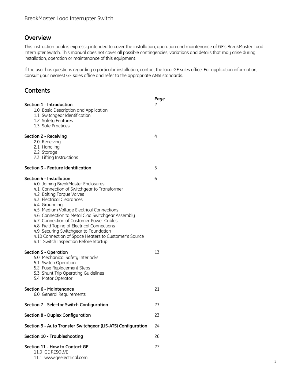 GE Industrial Solutions BreakMaster Load Interrupter Switch User Manual | Page 2 / 29