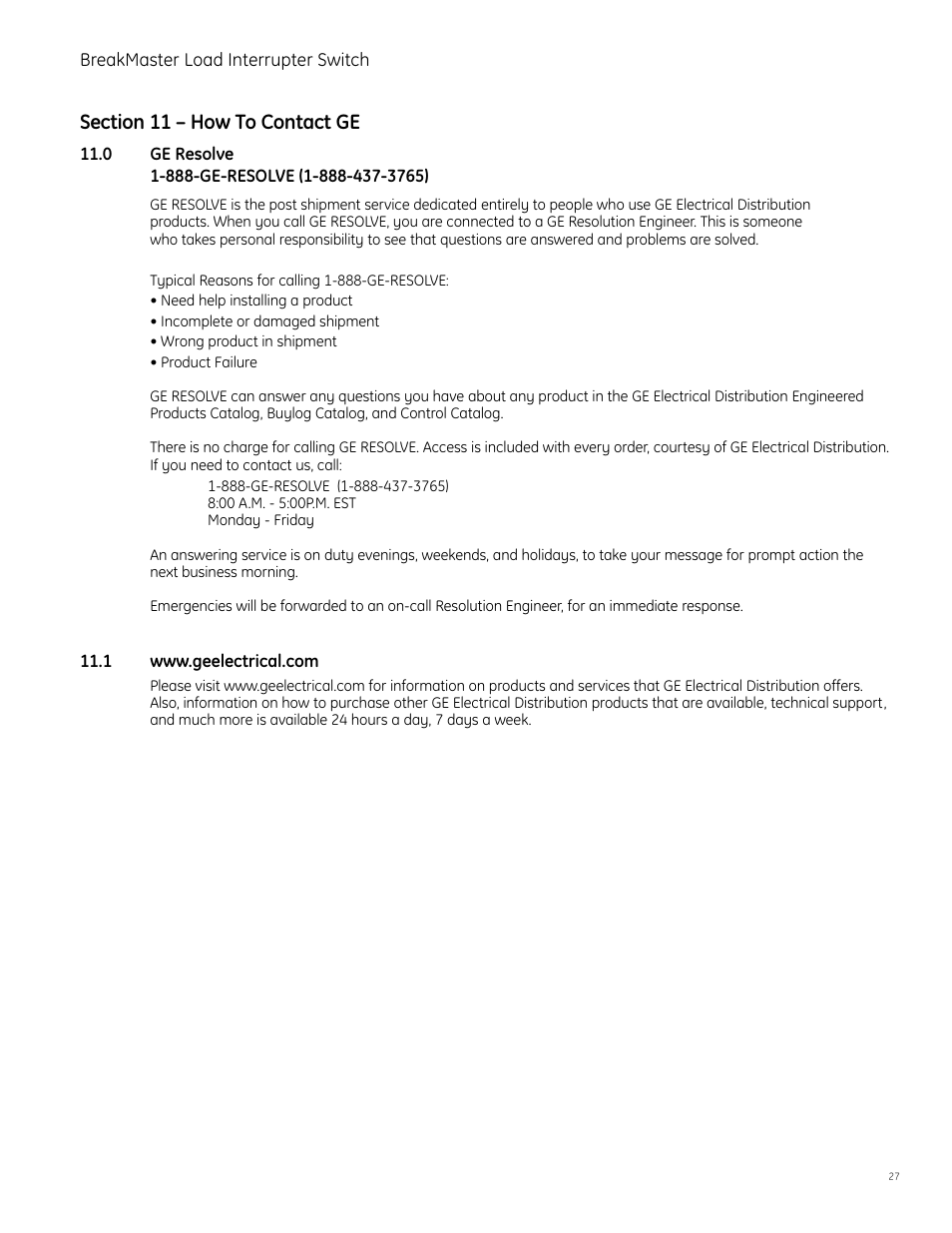 GE Industrial Solutions BreakMaster Load Interrupter Switch User Manual | Page 28 / 29