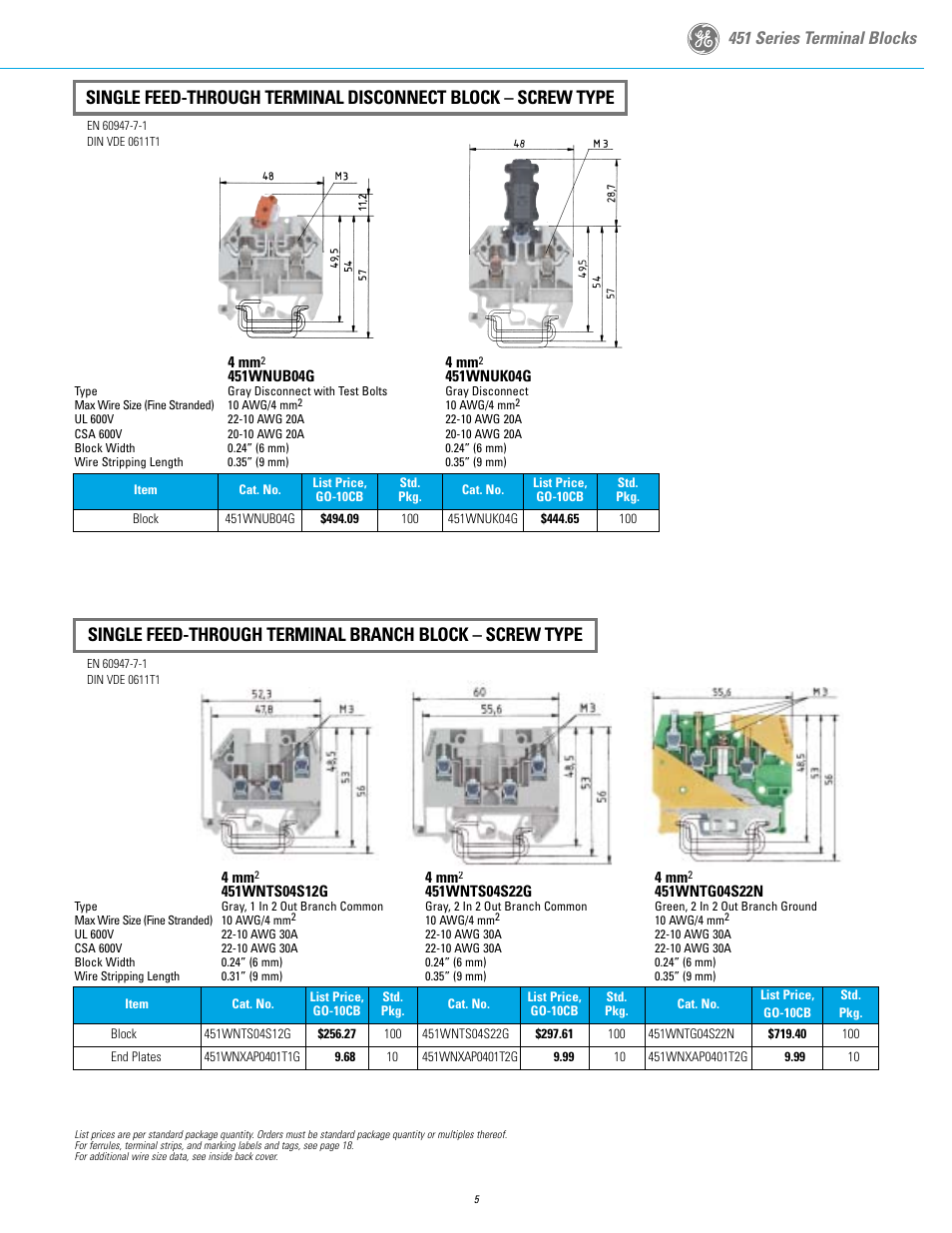 451 series terminal blocks | GE Industrial Solutions 451 Series Terminal Blocks User Manual | Page 7 / 24