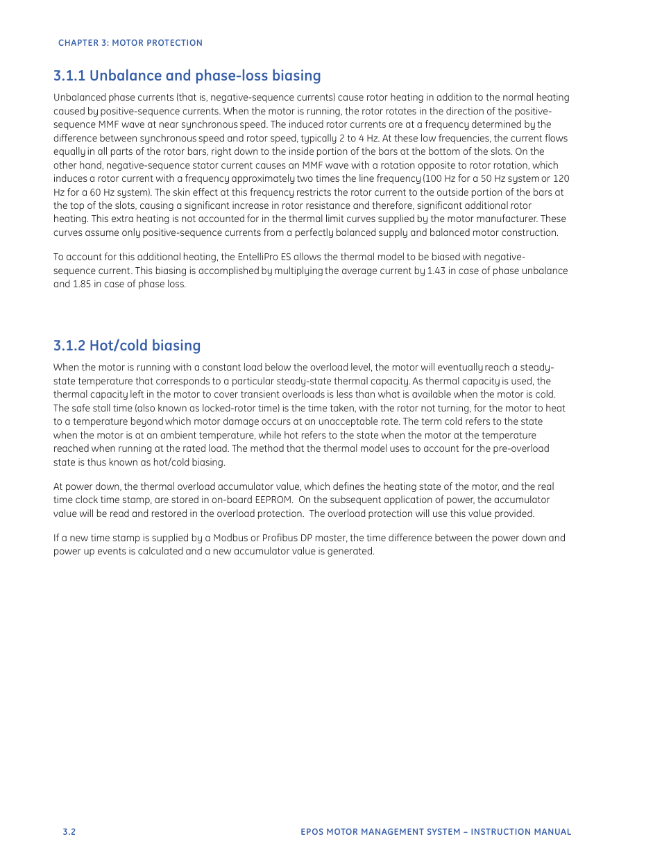 1 unbalance and phase-loss biasing, 2 hot/cold biasing | GE Industrial Solutions EntelliPro ES User Manual | Page 114 / 259