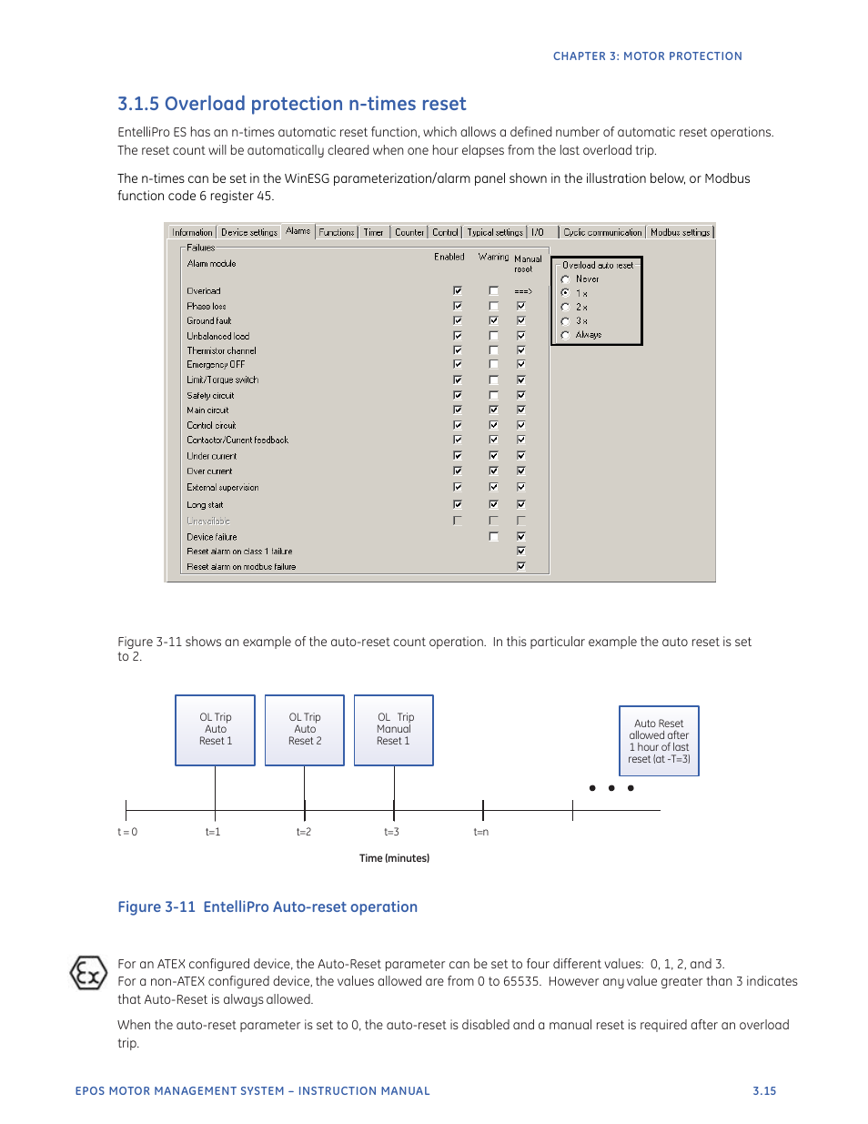 5 overload protection n-times reset, Figure 3-11 entellipro auto-reset operation | GE Industrial Solutions EntelliPro ES User Manual | Page 127 / 259