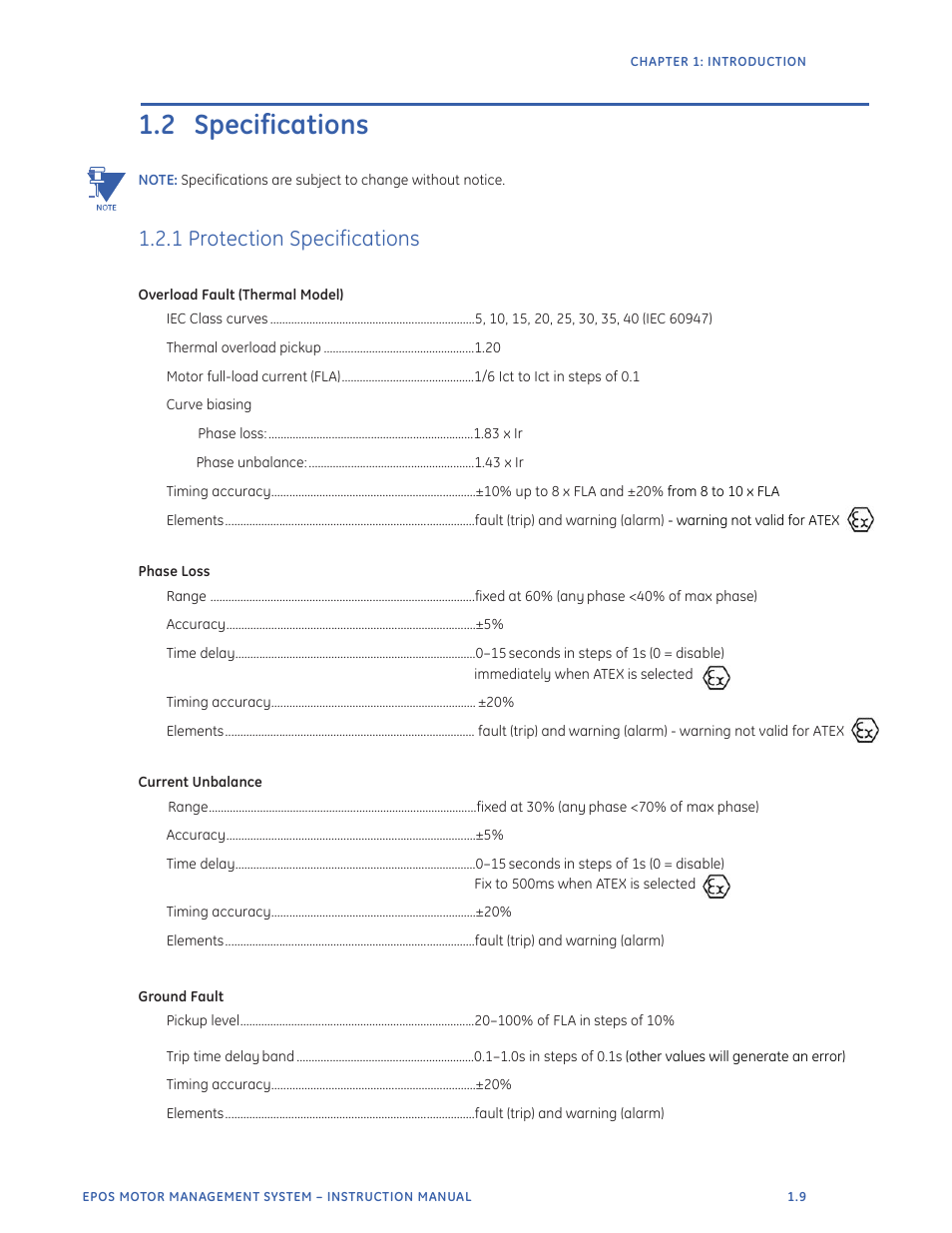 2 specifications, 1 protection specifications | GE Industrial Solutions EntelliPro ES User Manual | Page 17 / 259