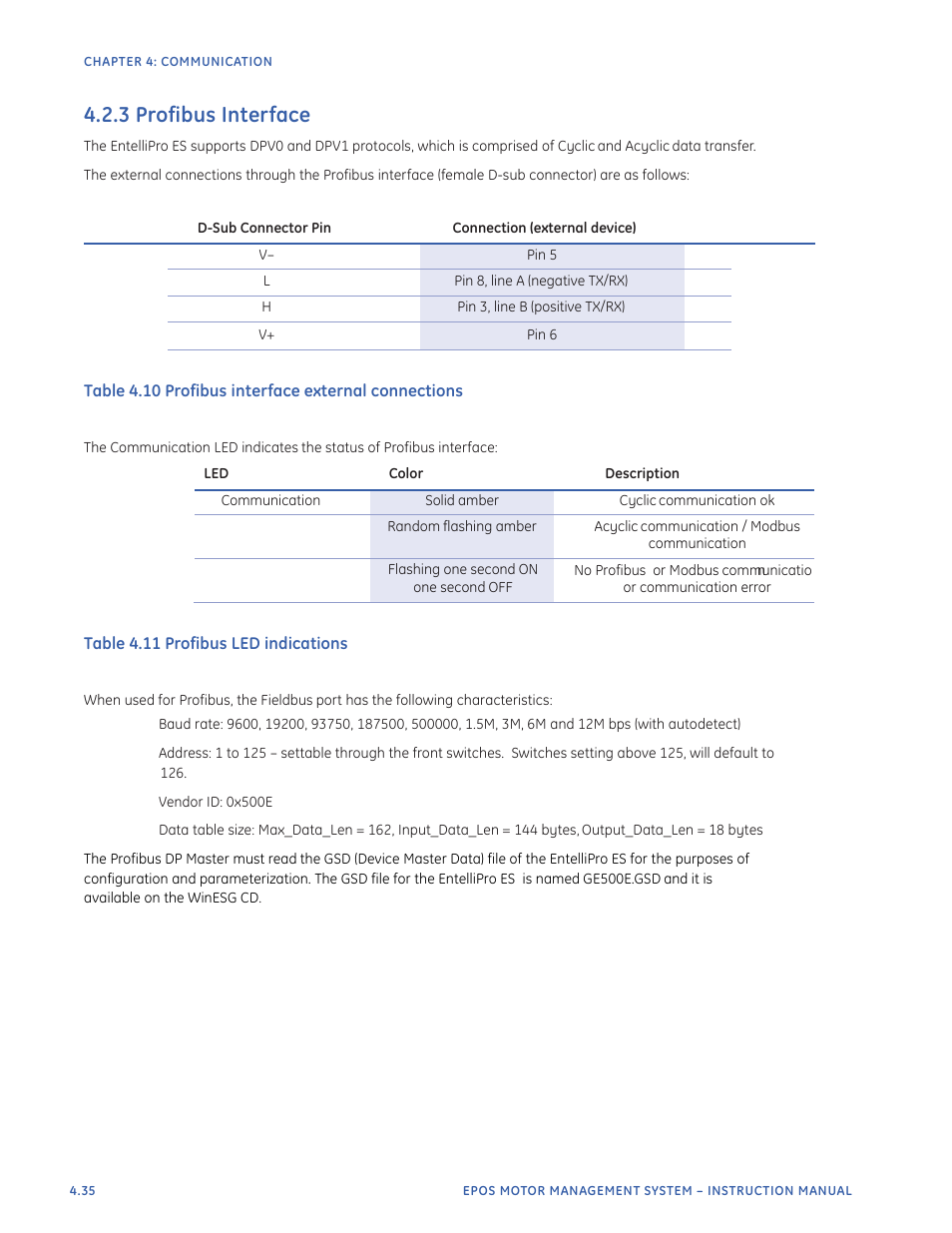 3 profibus interface | GE Industrial Solutions EntelliPro ES User Manual | Page 172 / 259