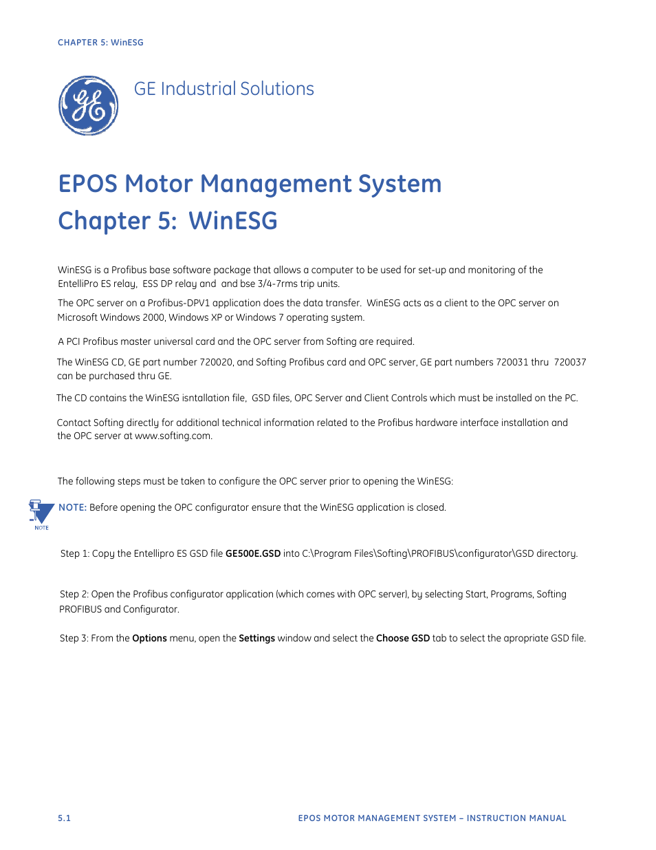 Epos motor management system, Chapter 5: winesg, Ge industrial solutions | GE Industrial Solutions EntelliPro ES User Manual | Page 197 / 259