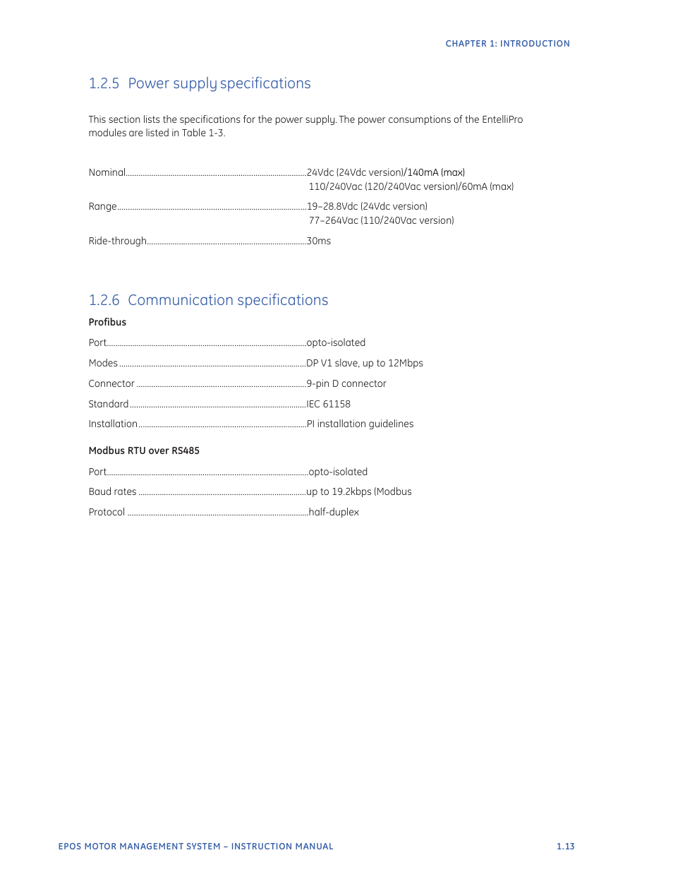 5 power supply specifications, 6 communication specifications | GE Industrial Solutions EntelliPro ES User Manual | Page 21 / 259