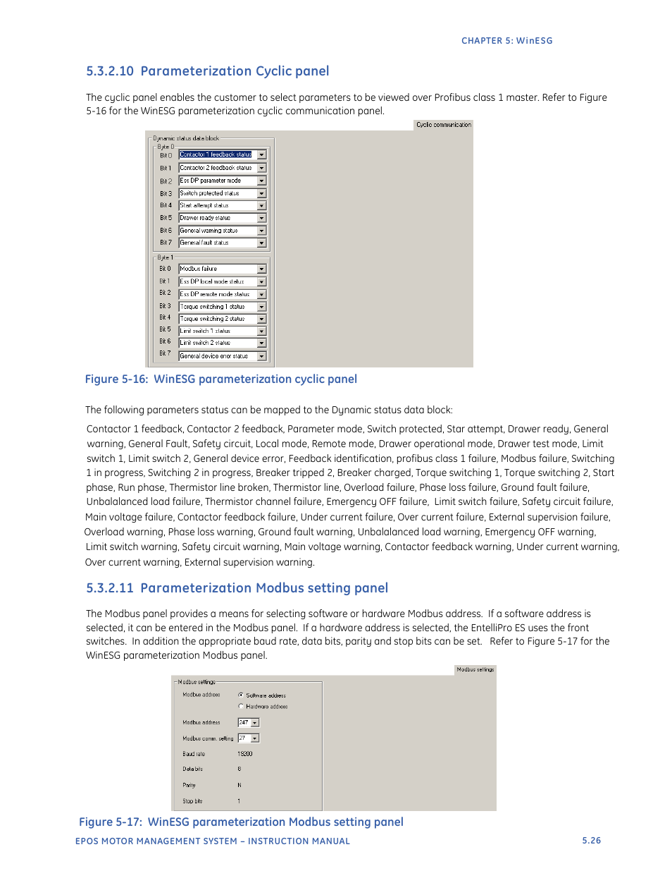 10 parameterization cyclic panel, 11 parameterization modbus setting panel | GE Industrial Solutions EntelliPro ES User Manual | Page 222 / 259