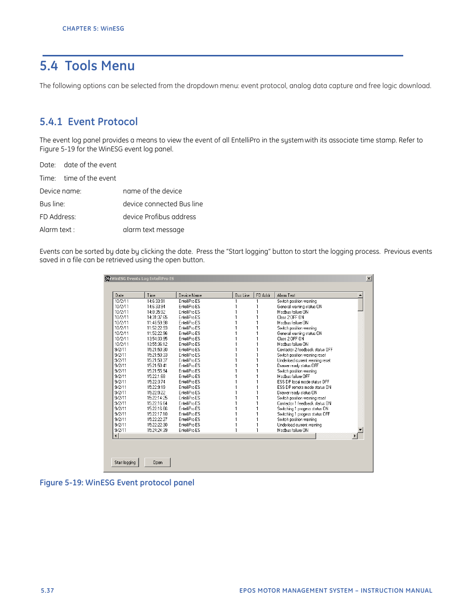 4 tools menu, 1 event protocol | GE Industrial Solutions EntelliPro ES User Manual | Page 233 / 259