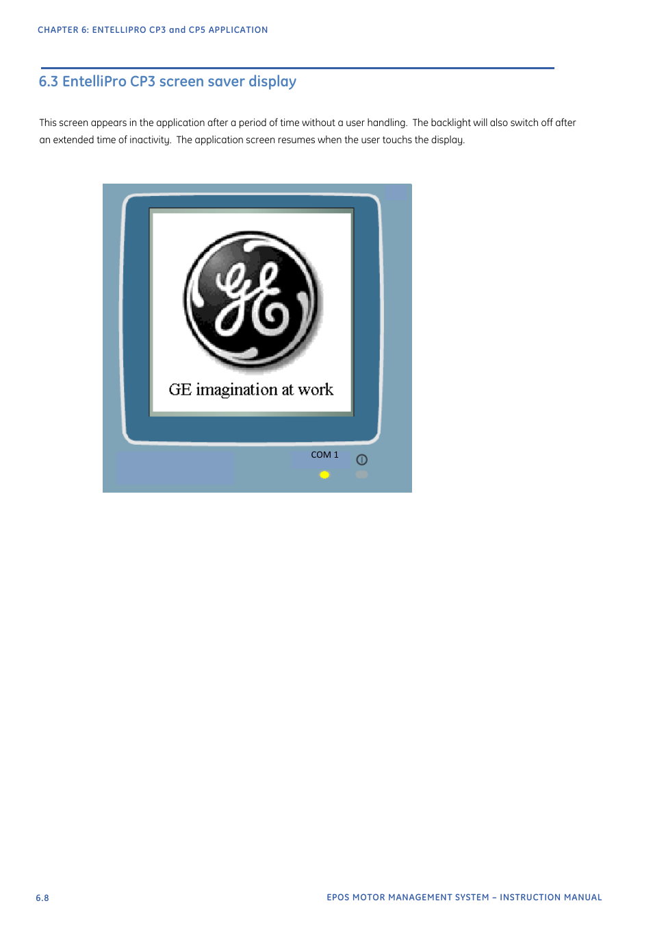 3 entellipro cp3 screen saver display | GE Industrial Solutions EntelliPro ES User Manual | Page 243 / 259