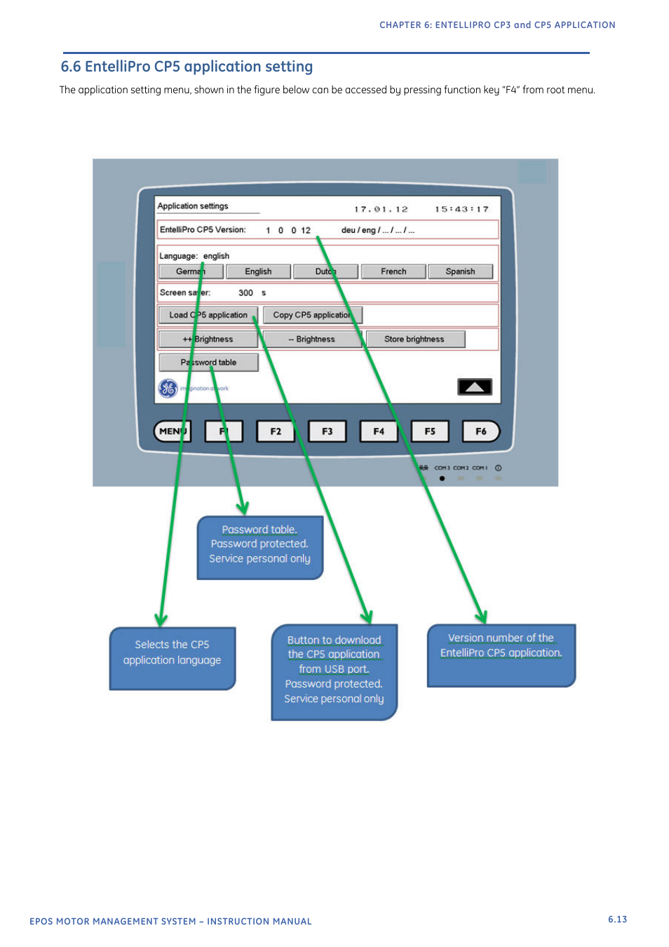 5 entellipro cp5 main panel, 6 entellipro cp5 application setting | GE Industrial Solutions EntelliPro ES User Manual | Page 248 / 259