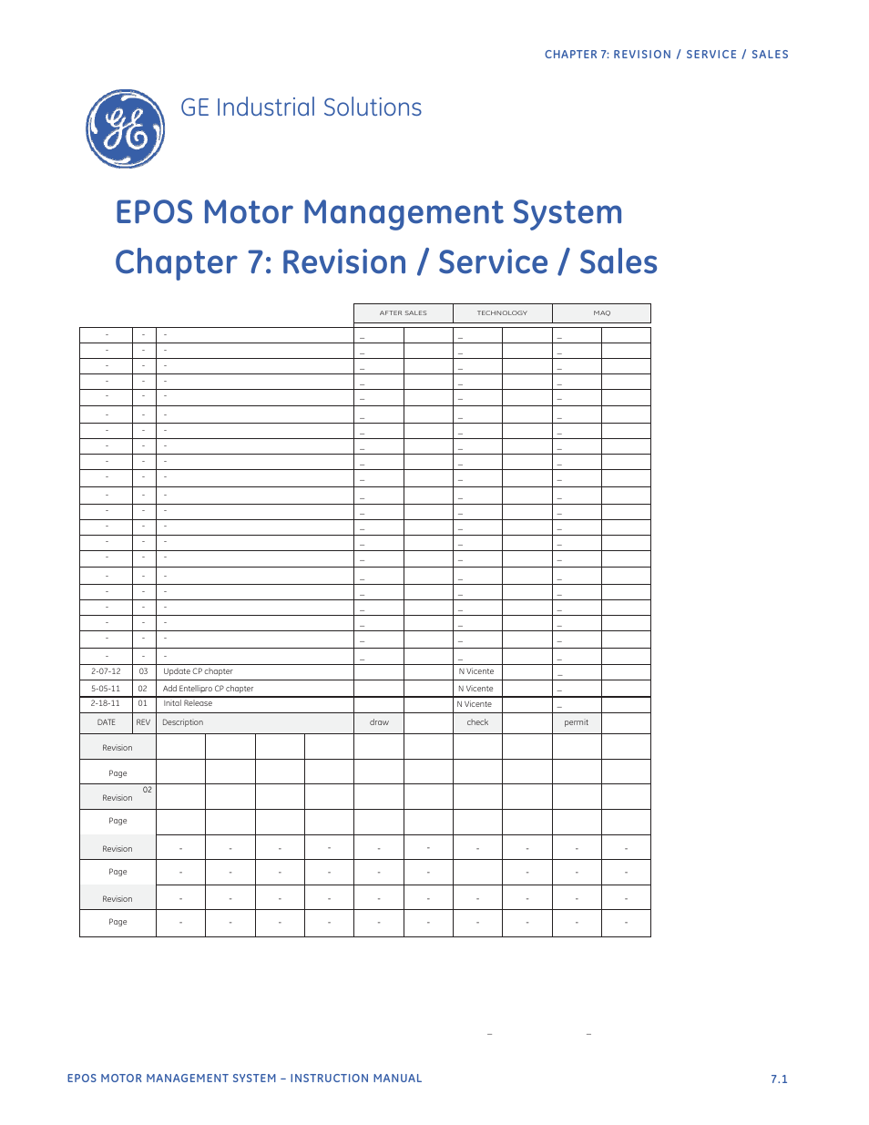 Epos motor management system, Chapter 7: revision / service / sales, Ge industrial solutions | GE Industrial Solutions EntelliPro ES User Manual | Page 256 / 259