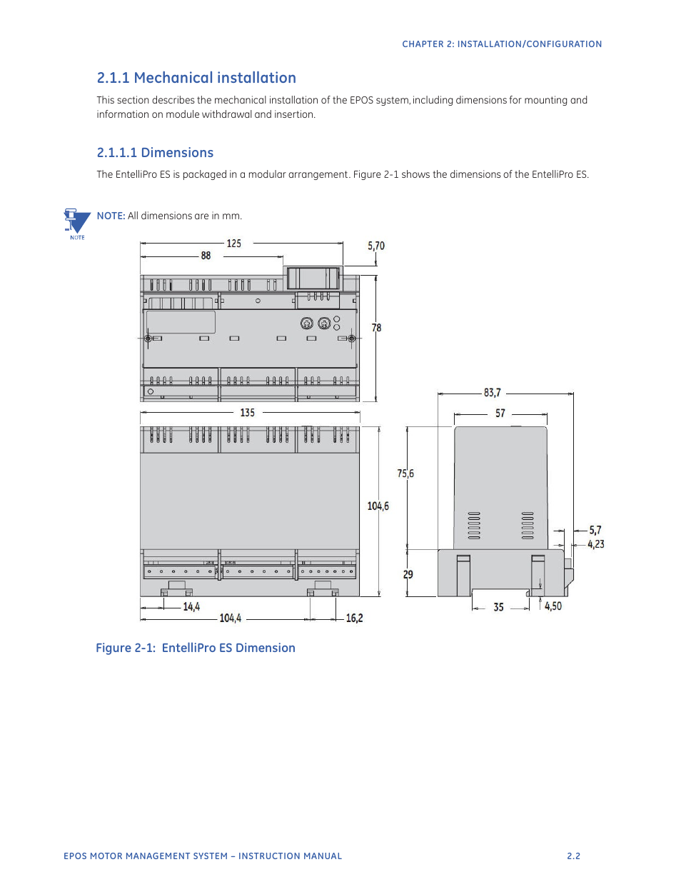 1 mechanical installation, 1 dimensions | GE Industrial Solutions EntelliPro ES User Manual | Page 27 / 259