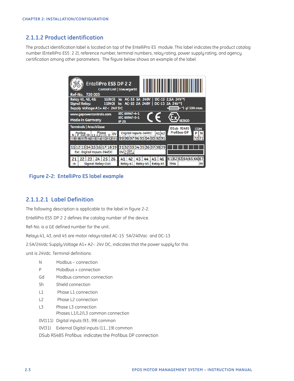 2 product identification, 1 label definition | GE Industrial Solutions EntelliPro ES User Manual | Page 28 / 259
