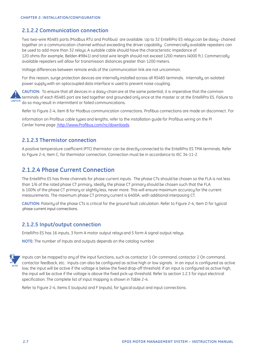 4 phase current connection, 2 communication connection, 3 thermistor connection | 5 input/output connection | GE Industrial Solutions EntelliPro ES User Manual | Page 32 / 259