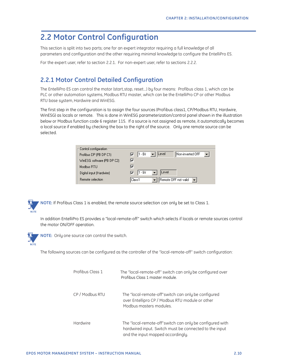 2 motor control configuration, 1 motor control detailed configuration | GE Industrial Solutions EntelliPro ES User Manual | Page 35 / 259