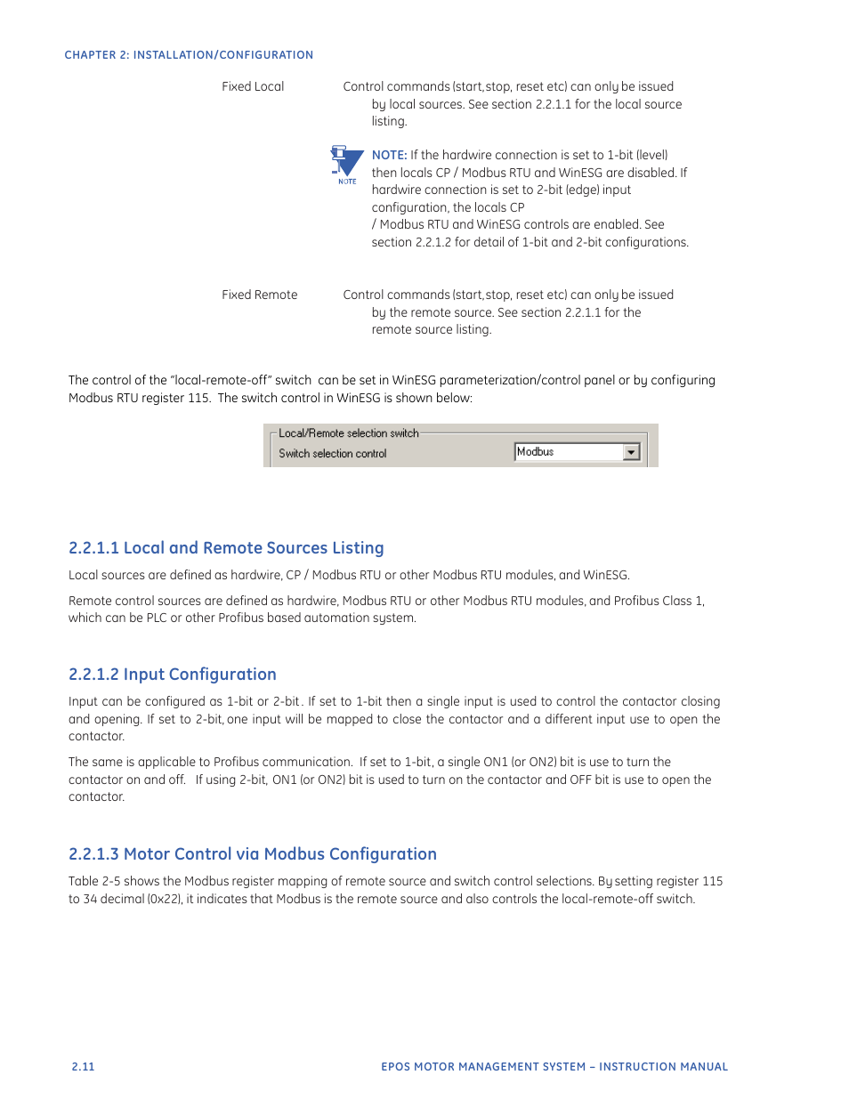1 local and remote sources listing, 2 input configuration, 3 motor control via modbus configuration | GE Industrial Solutions EntelliPro ES User Manual | Page 36 / 259
