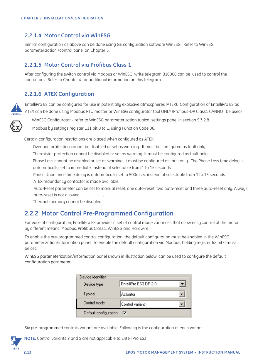 2 motor control pre-programmed configuration, 4 motor control via winesg | GE Industrial Solutions EntelliPro ES User Manual | Page 38 / 259
