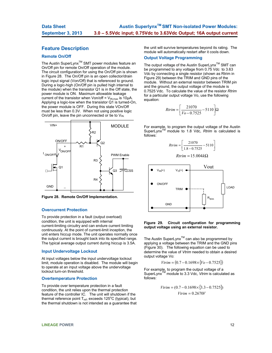 Feature description, Vout | GE Industrial Solutions Austin SuperLynx SMT User Manual | Page 12 / 21